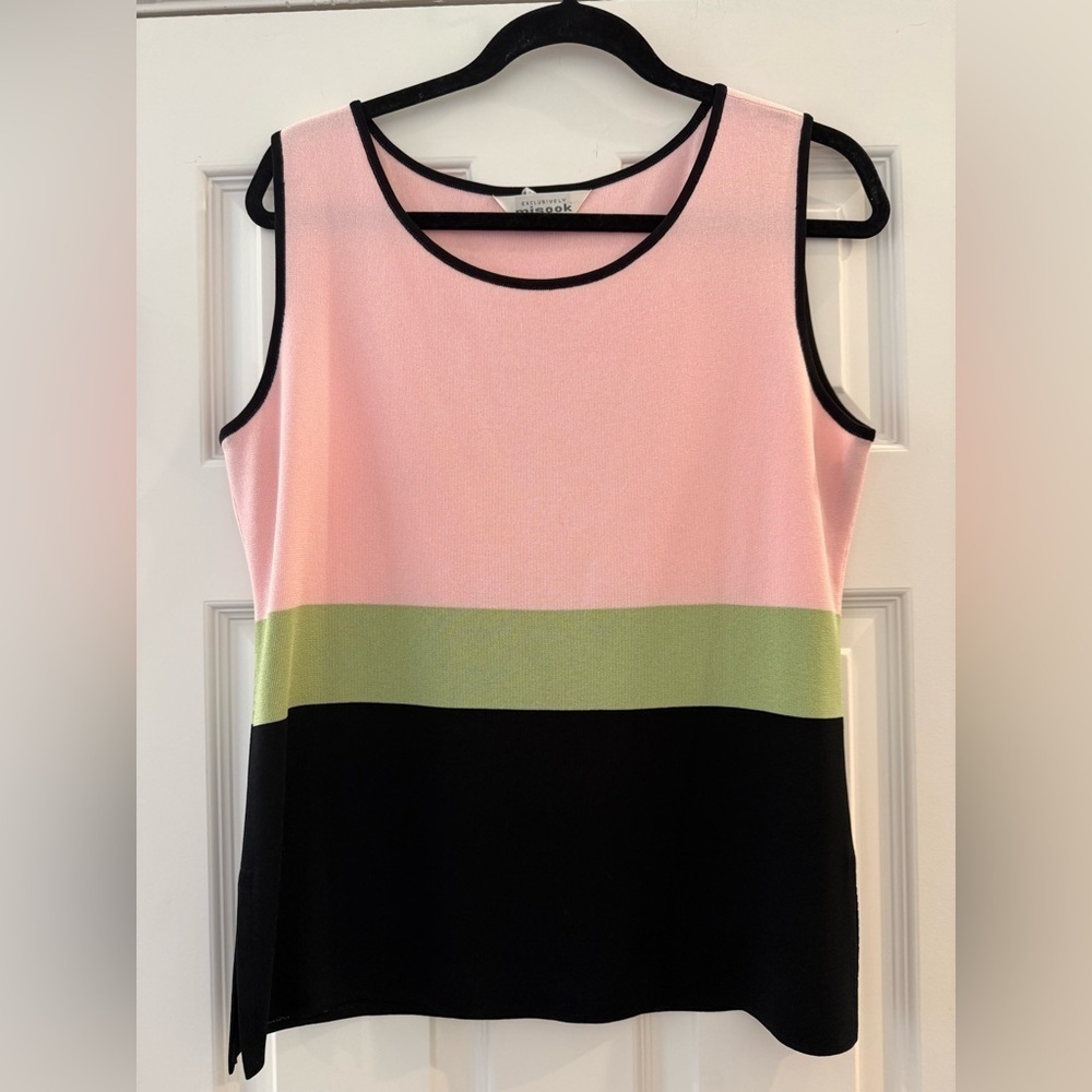 Misook Women’s Color Block Knit Tank Pink Green Black Size large